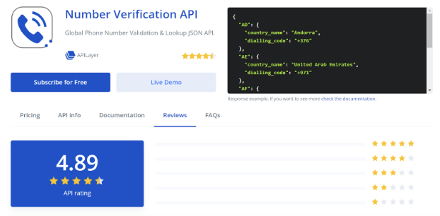 APILayer Number Verification API-Numverify-Reviews
