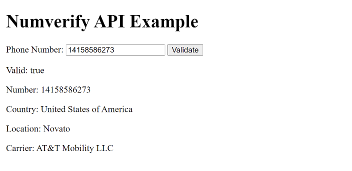 Numverify API example
