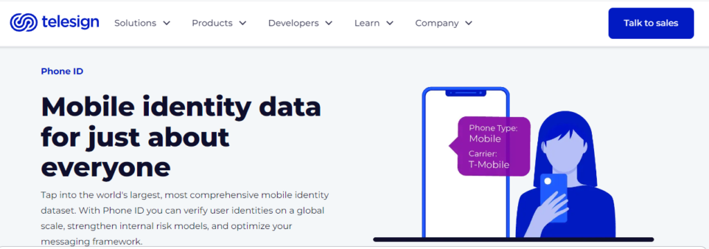 telesign mobile identity data lookup api homepage