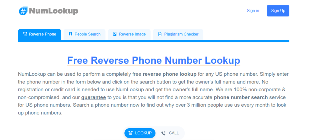 numlookup free reverse phone lookup api homepage