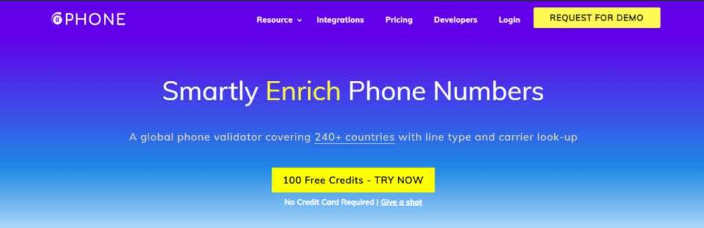 clear phone homepage of phone number validation tool