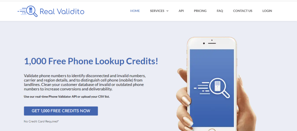 real validito phone number validation api homepage