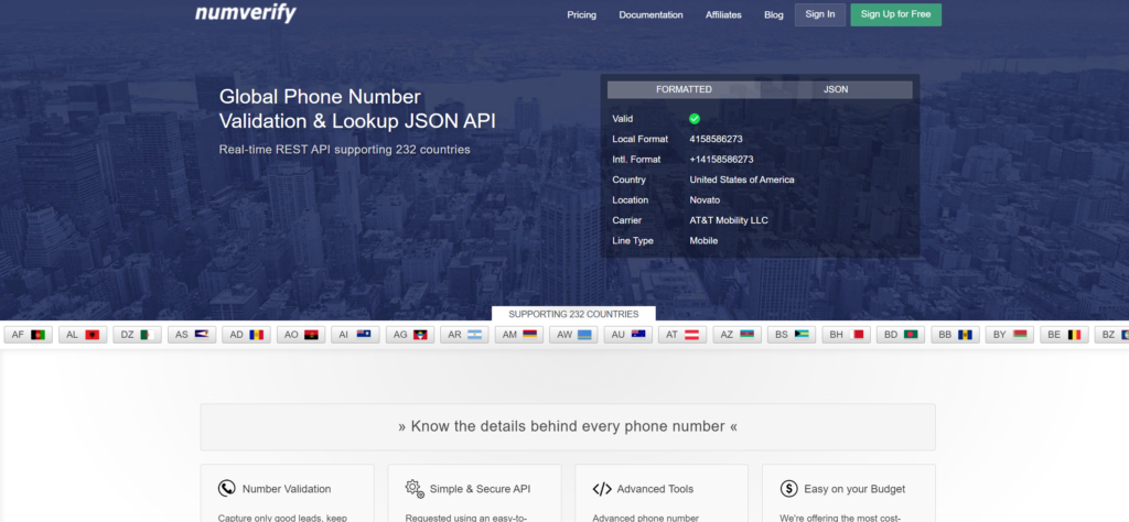 Numverify for phone number validation